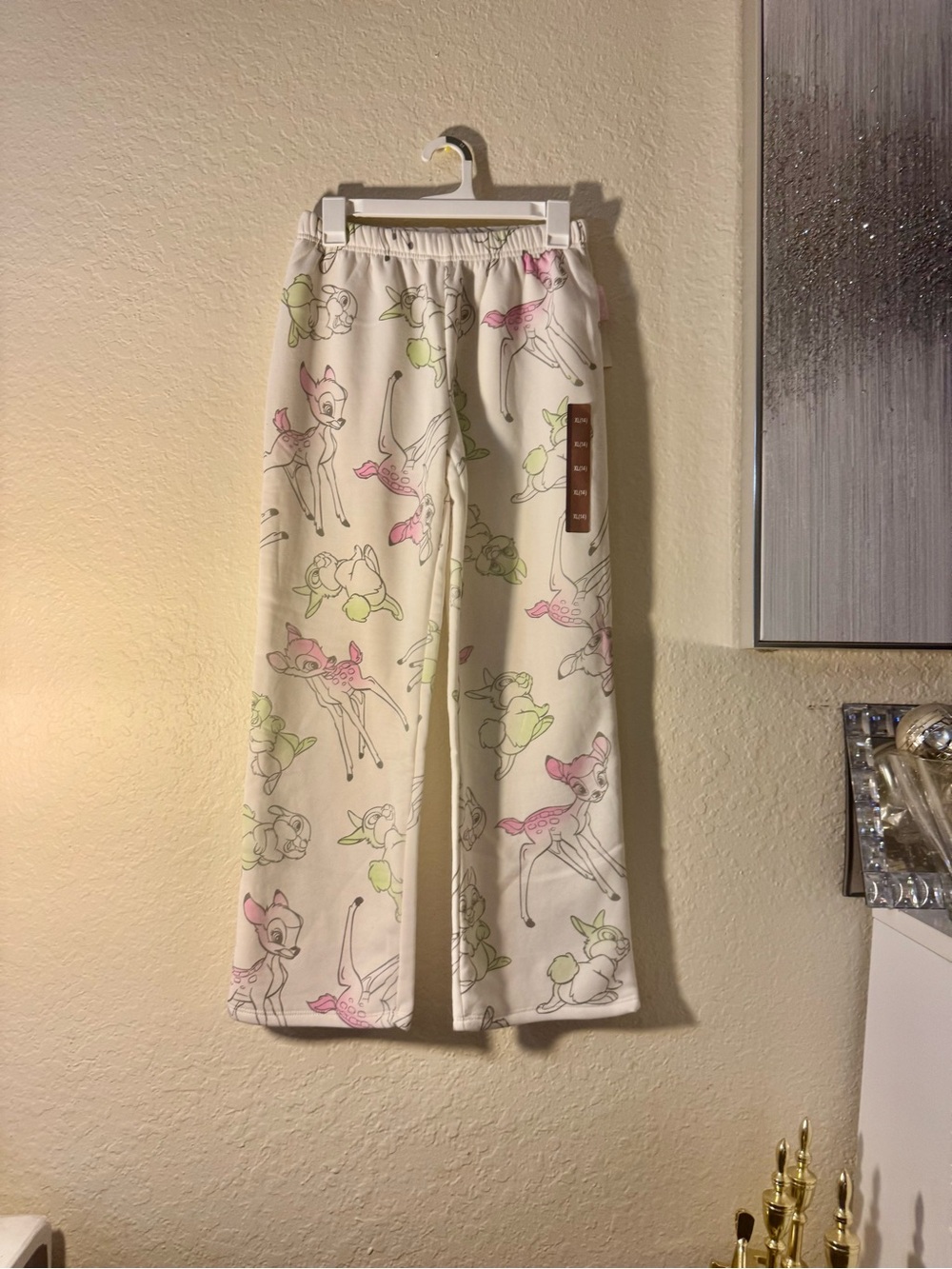 Kids Cream Pajama Pants with Pink & Green Bambi Print